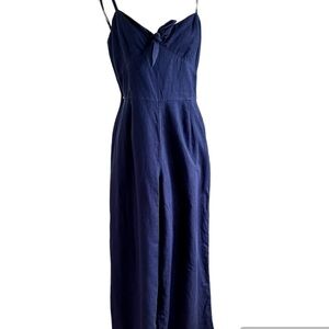 J. Crew Jumpsuit Navy Blue Linen Cotton Tie Front Wide Leg L6968 size 14